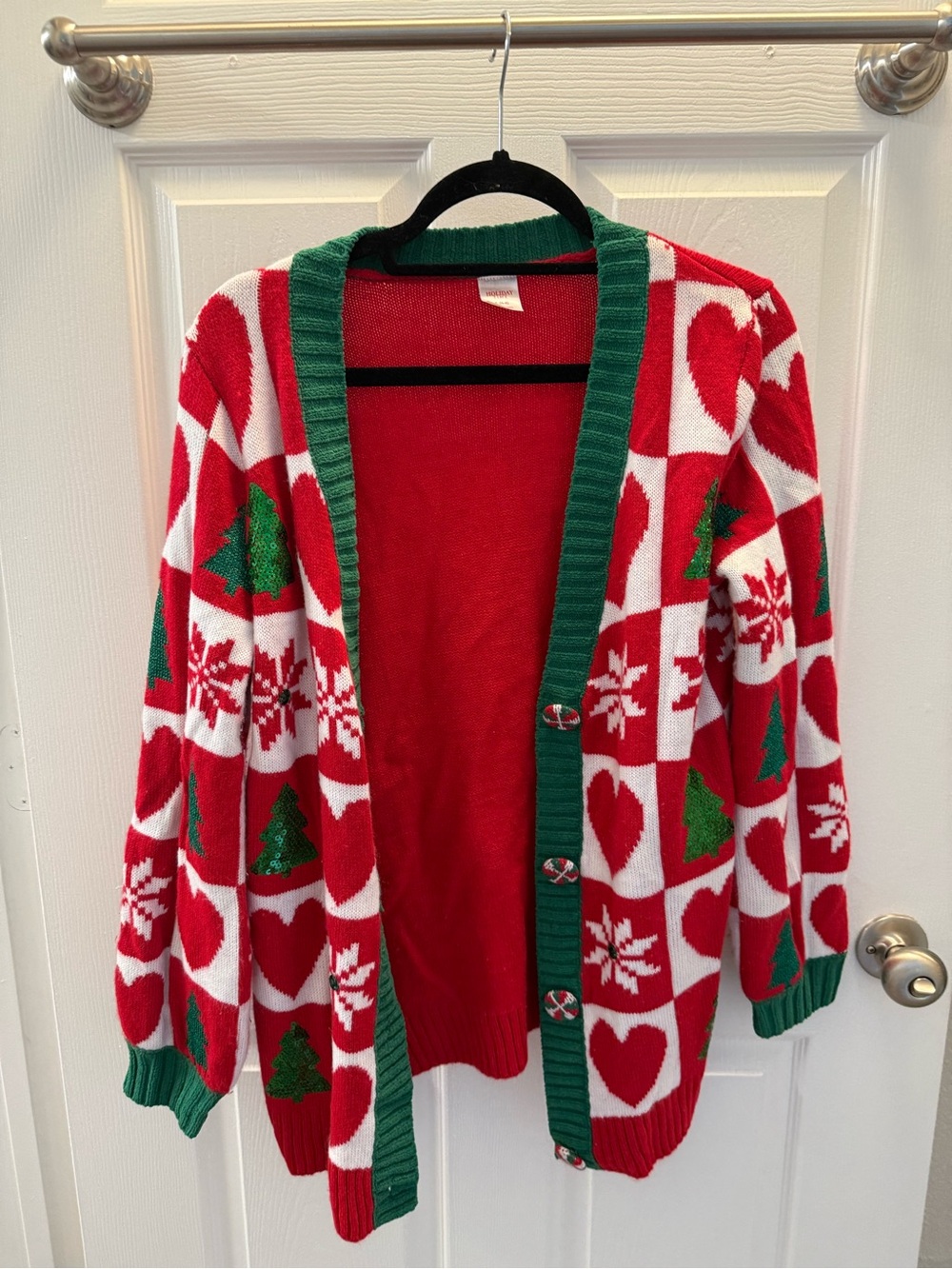 Festive Red and Green Holiday Cardigan Sweater